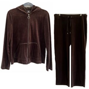 Jones New York Women Track Suit Plush Velour XL Zipper Top w/ Drawstring Bottom